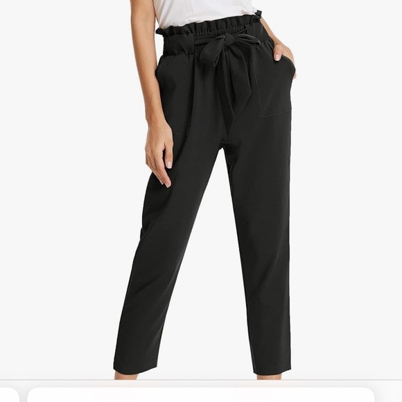 Zara Pants - ZARA Paperbag Waist Ruffled Black Pants with Pockets size XL